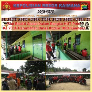 Sambut HUT Bhayangkara ke 73, Polres Kaimana Gelar Baksos di Rumdis Kodim 1804