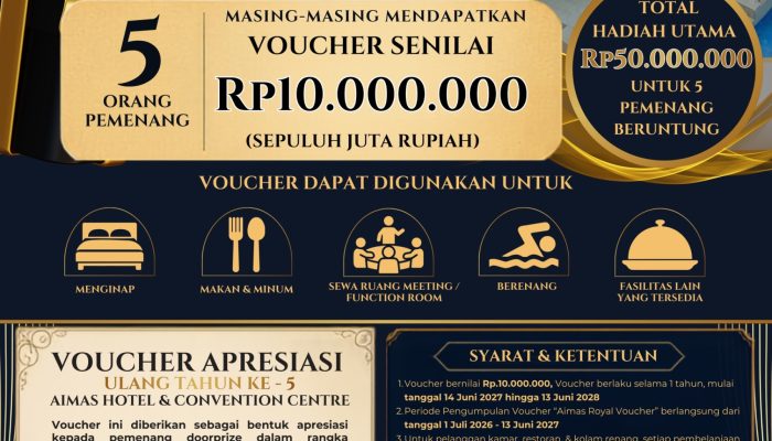 AIMAS Hotel & Convention Centre Luncurkan “AIMAS Royal Voucher”, Hadiah Puluhan Juta